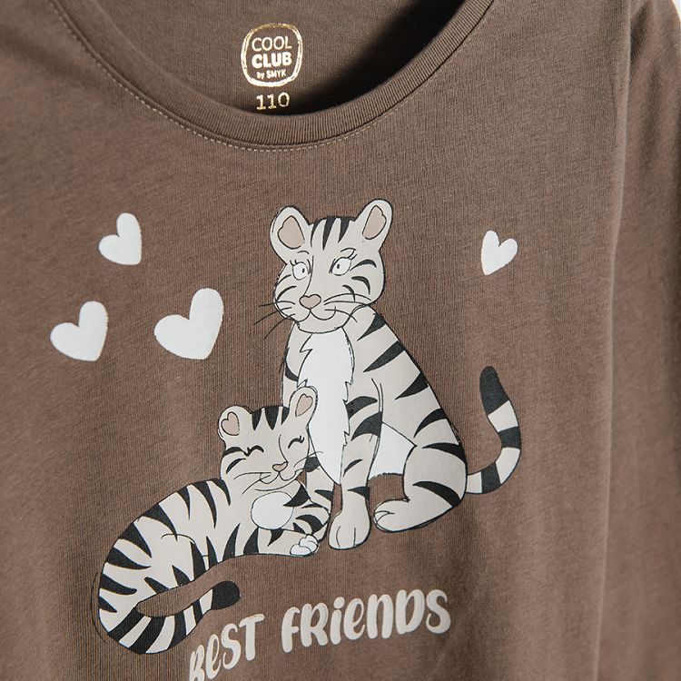 Μπλούζα μακρυμάνικη καφέ με στάμπα "best friends"