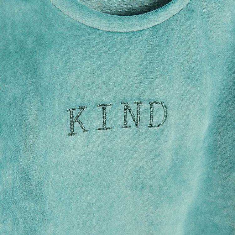 Φούτερ βελουτέ τιρκουάζ με στάμπα "kind"
