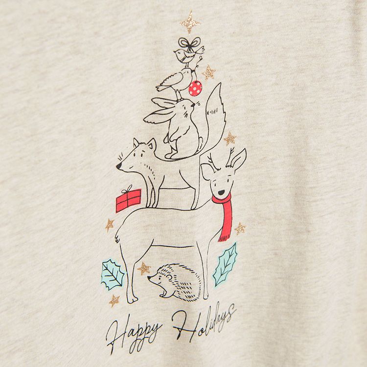 Μπλούζα μακρυμάνικη μπεζ με στάμπα "happy holidays"