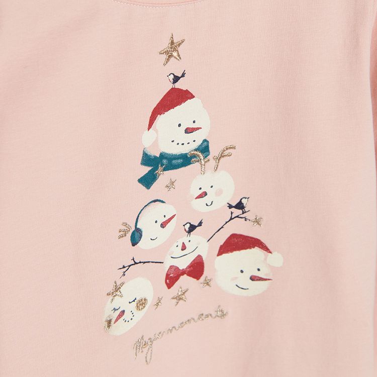 Light pink Christmas long sleeve blouse