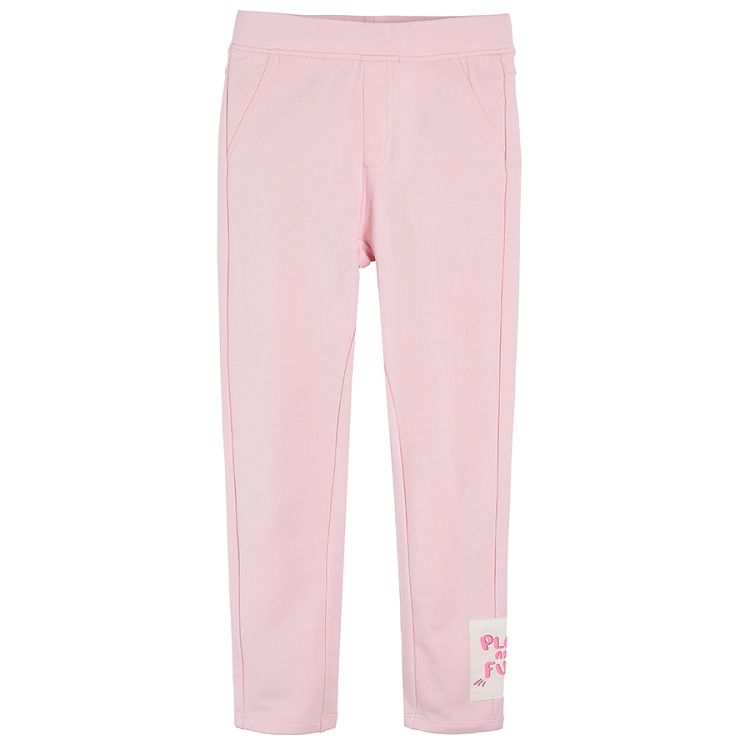 Pink jeggings with Play and Fun print