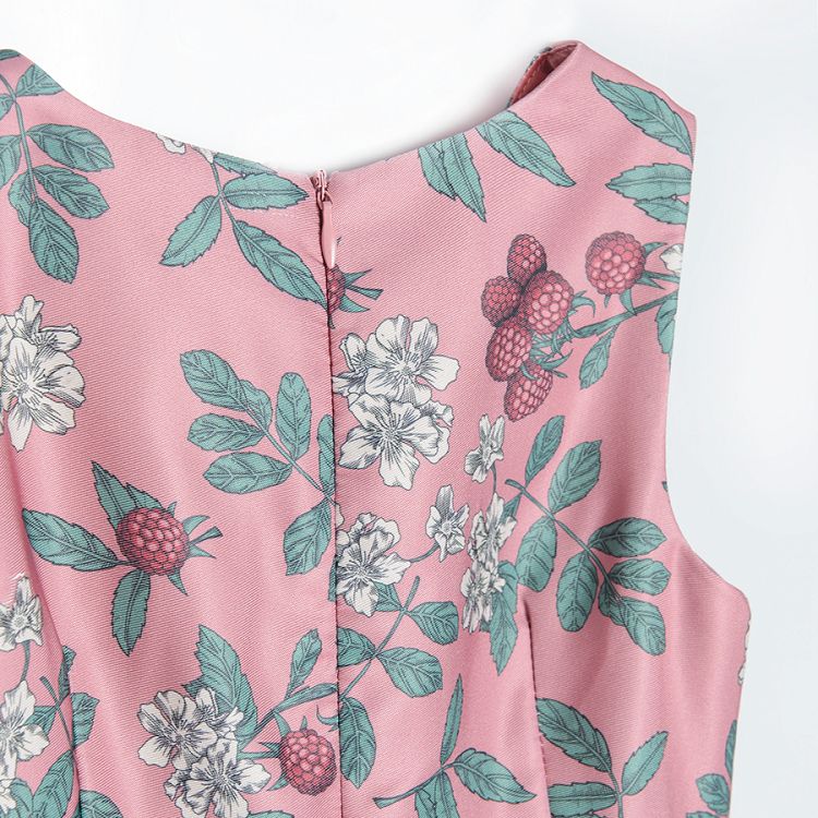 Φόρεμα αμάνικο ροζ με σχέδια φύλλα για επίσημες εμφανίσεις