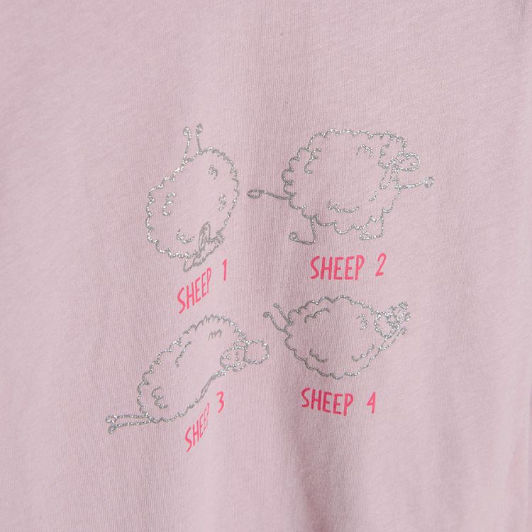 White and dusty pink long sleeve blouses with sheep print 2 pack