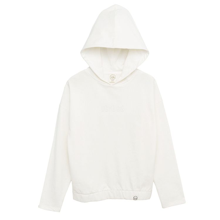 White hooded with JOYOUS embroidered sweatshirt