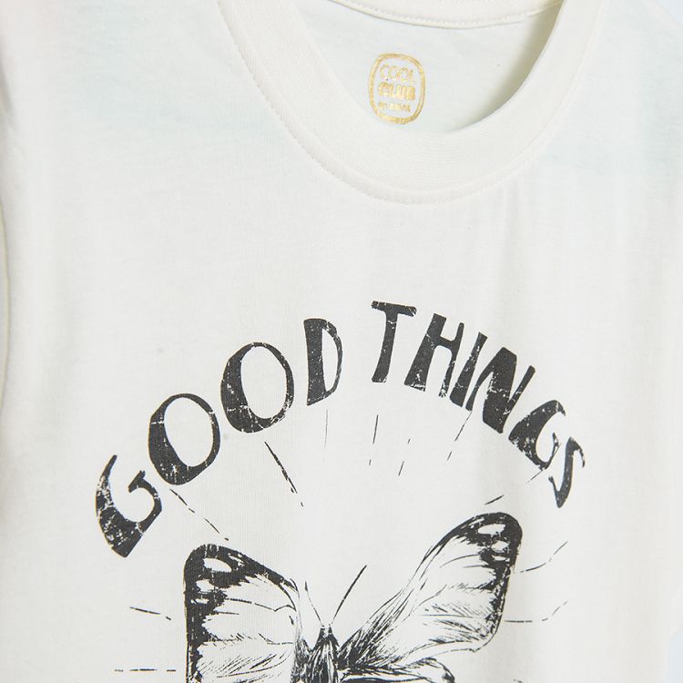 Μπλούζα κοντομάνικη λευκή με στάμπα πεταλούδα Good Things Take Time