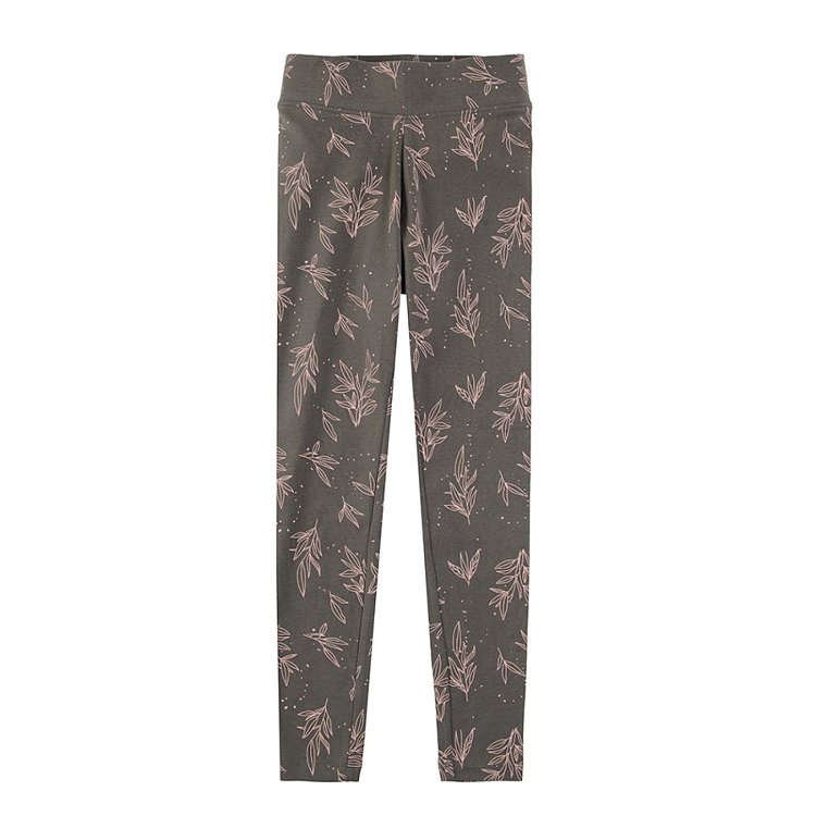 Blue with Awesome print and grey with leaves print leggings 2 pack