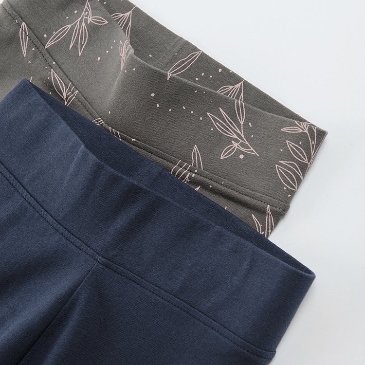 Blue with Awesome print and grey with leaves print leggings 2 pack