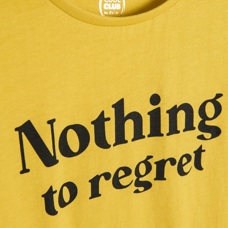 Μπλούζα κοντομάνικη κίτρινη με στάμπα Nothing to regret