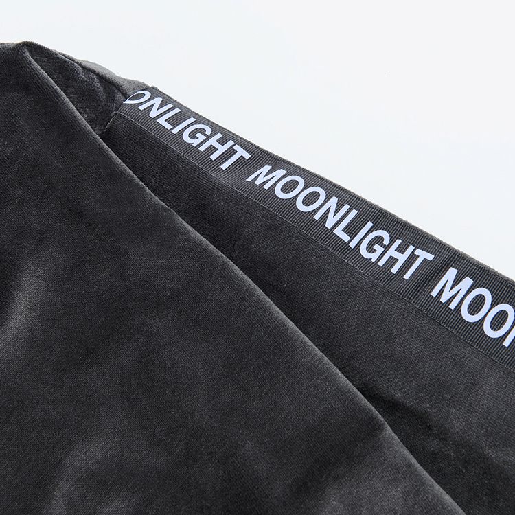 Ζακέτα γκρι βελουτέ με κουκούλα και στάμπα Moonlight