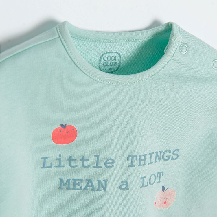 Μπλούζα μακρυμάνικη πράσινη με στάμπα Little things mean a lot