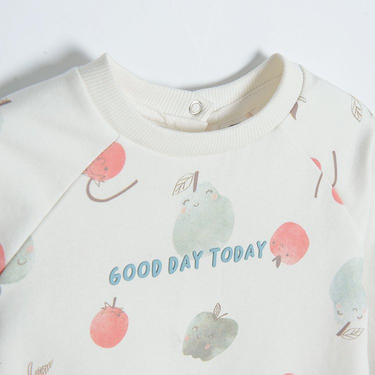White long sleeve sweatshirt with fruit pattern