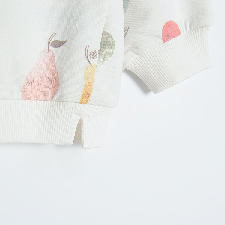 White long sleeve sweatshirt with fruit pattern