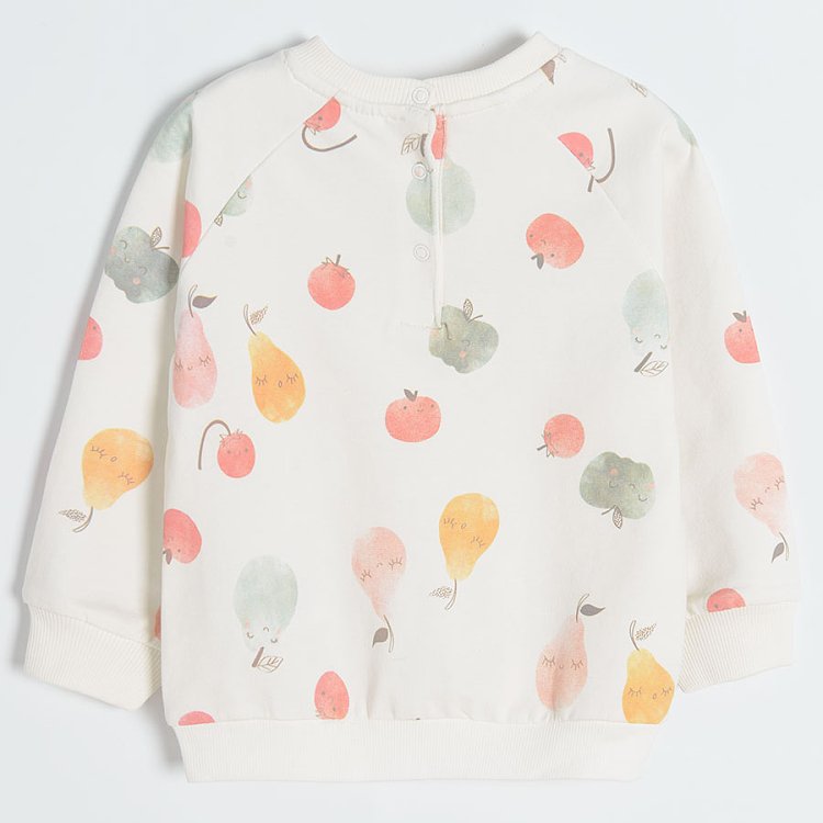 White long sleeve sweatshirt with fruit pattern