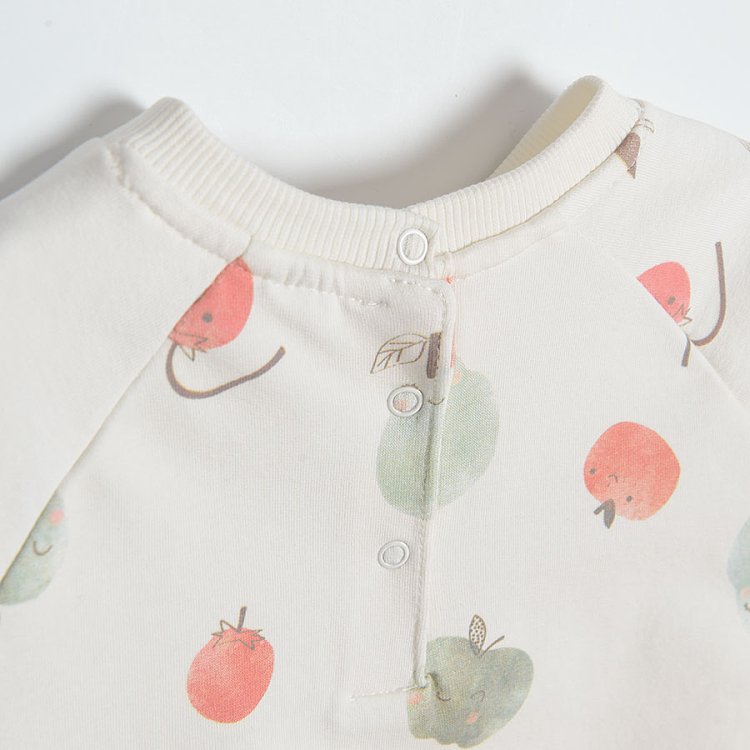 White long sleeve sweatshirt with fruit pattern