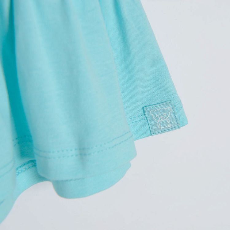 Turquoise short sleeve dress with poppers on the shoulder