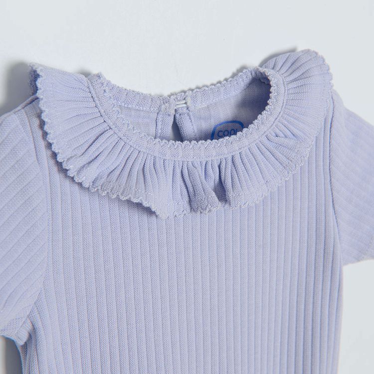 Light violet long sleeve bodysuit with ruffle on the colar