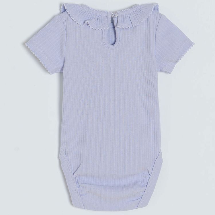Light violet long sleeve bodysuit with ruffle on the colar