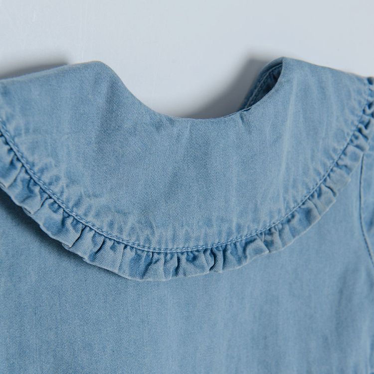 Short sleeve denim dress with round collar and buttons