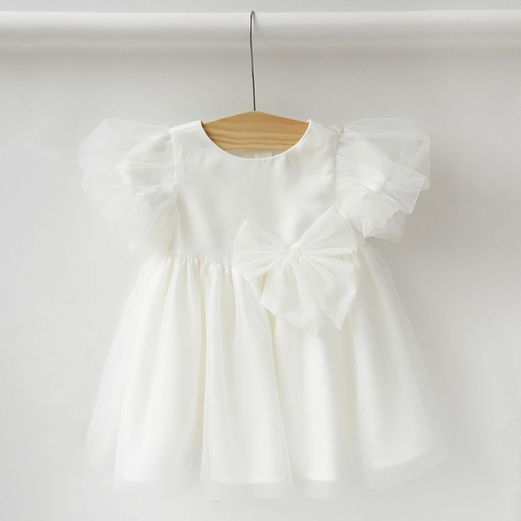 White short sleeve dress with bow