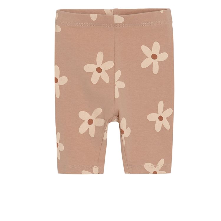 Brown and pink with daisies and yellow 3/4 leggings - 3 pack
