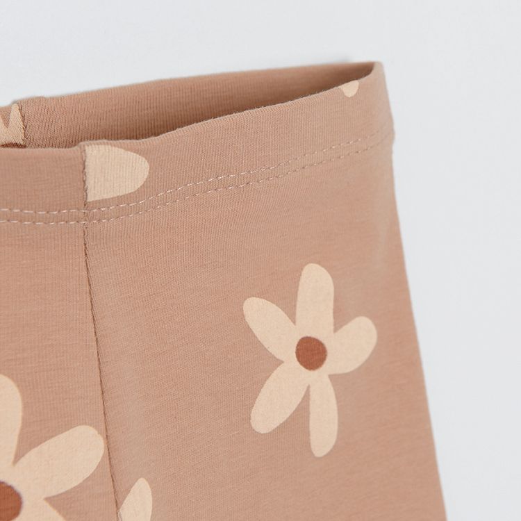 Brown and pink with daisies and yellow 3/4 leggings - 3 pack