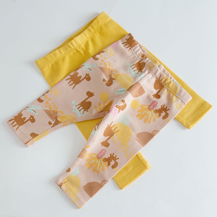 Pink with desert print and yellow leggings- 2 pack