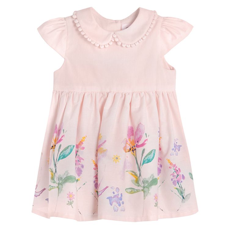 Light pink short sleeve dress with floral skirt