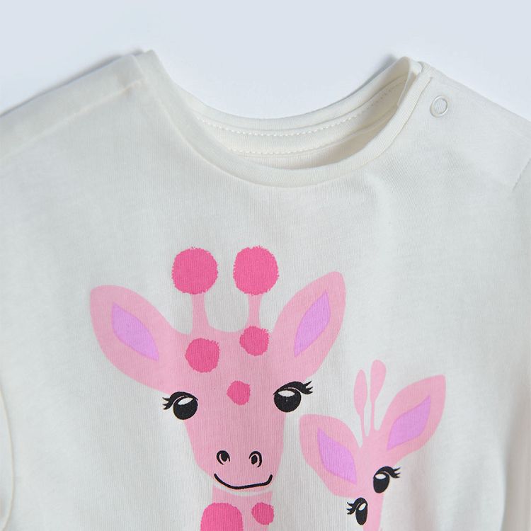 Cream short sleeve T-shirt with mommy and baby print with knot on the front