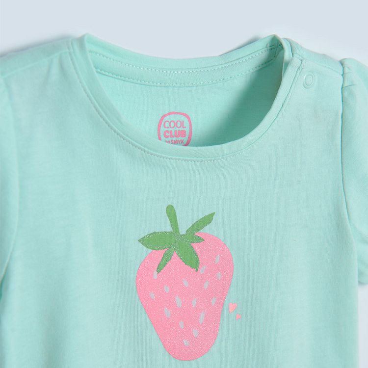 Light green short sleeve T-shirt with strawberry print