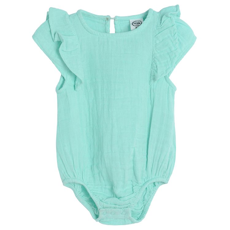 Light mint sleeveless bodysuit with ruffles on the shoulders
