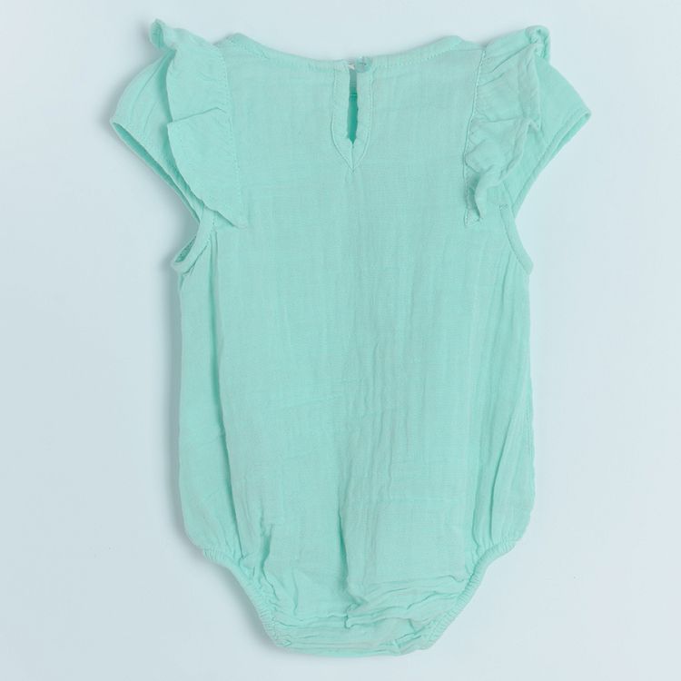 Light mint sleeveless bodysuit with ruffles on the shoulders