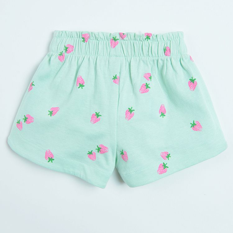 Light green shorts with adjustable waist and watermelon print