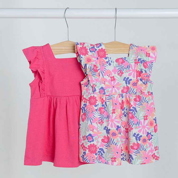 White floral and violet summer dresses - 2 pack