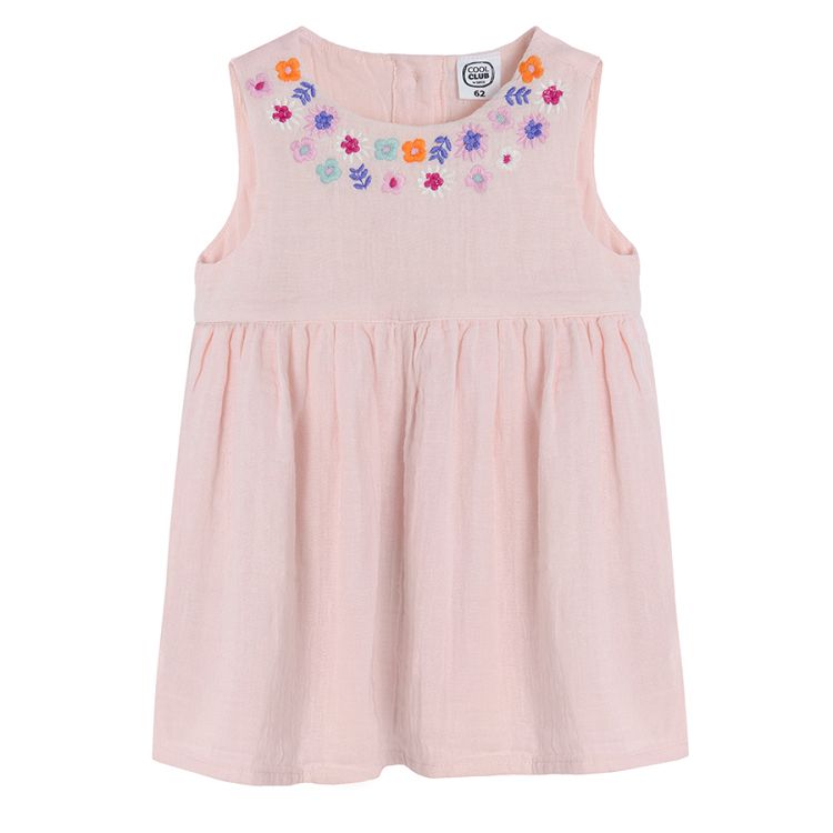 Light pink sleeveless summer dress with embroidered colar