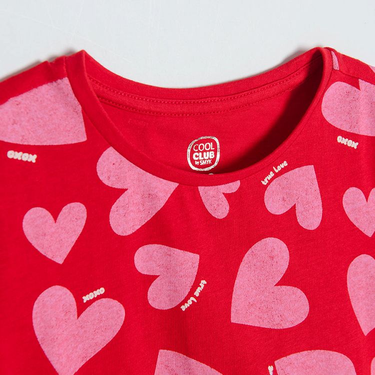 Red short sleeve T-shirt with hearts print