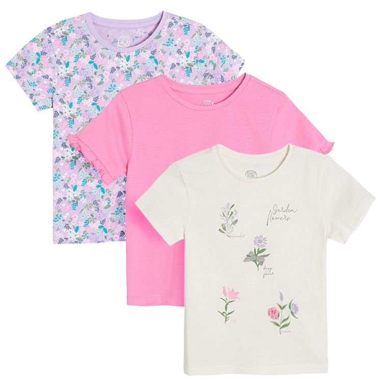 Pink and white with florals short sleeve T-shirts- 3 pack