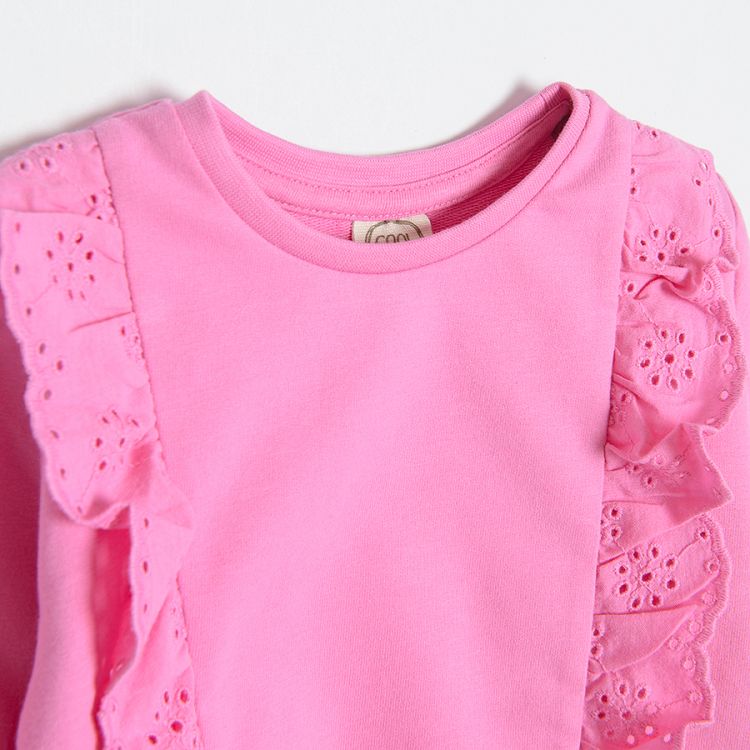 Pink sweatshirt with two vertical ruffles