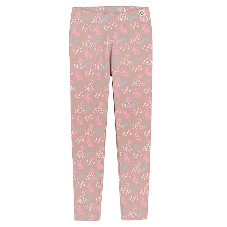 Grey light pink and coral floral leggings - 3 pack