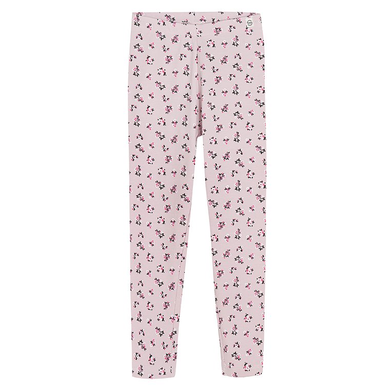 Grey light pink and coral floral leggings - 3 pack