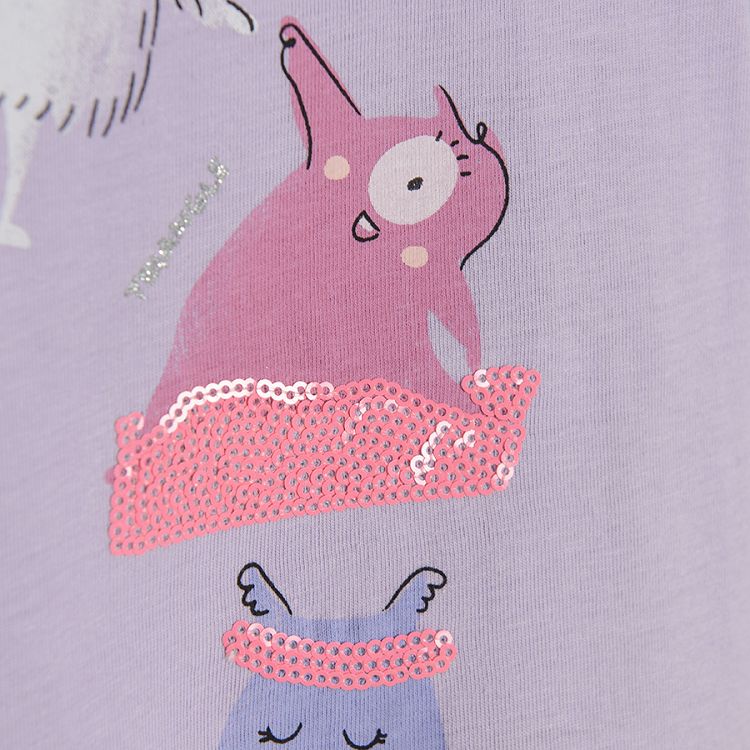 Light violet short sleeve T-shirt with funny creatures print