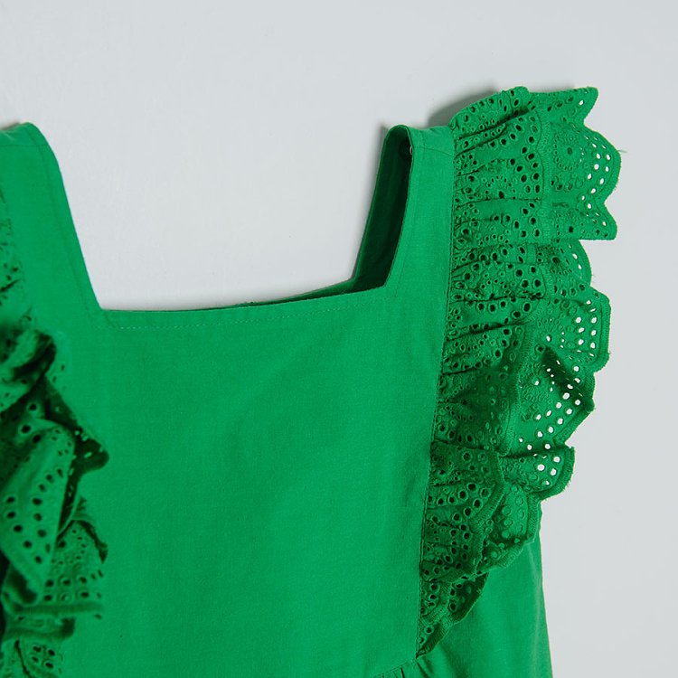 Green dress with ruffles on sleeves