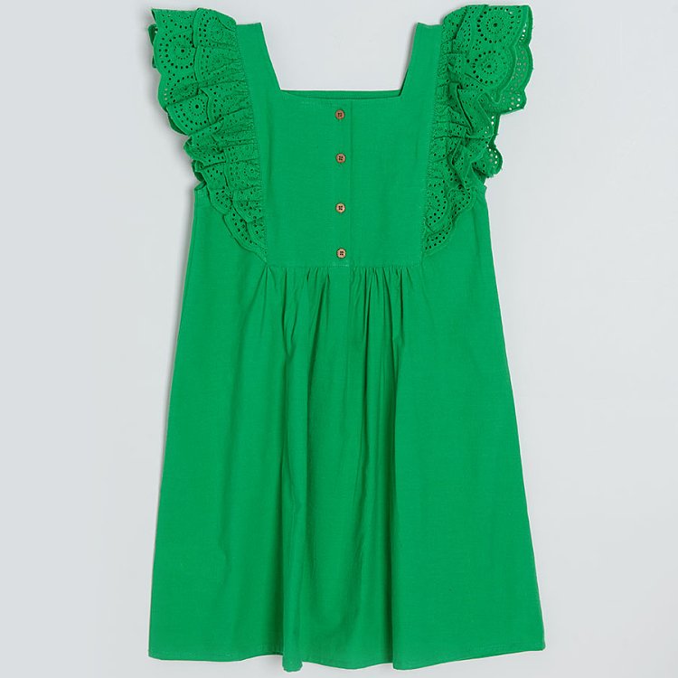 Green dress with ruffles on sleeves