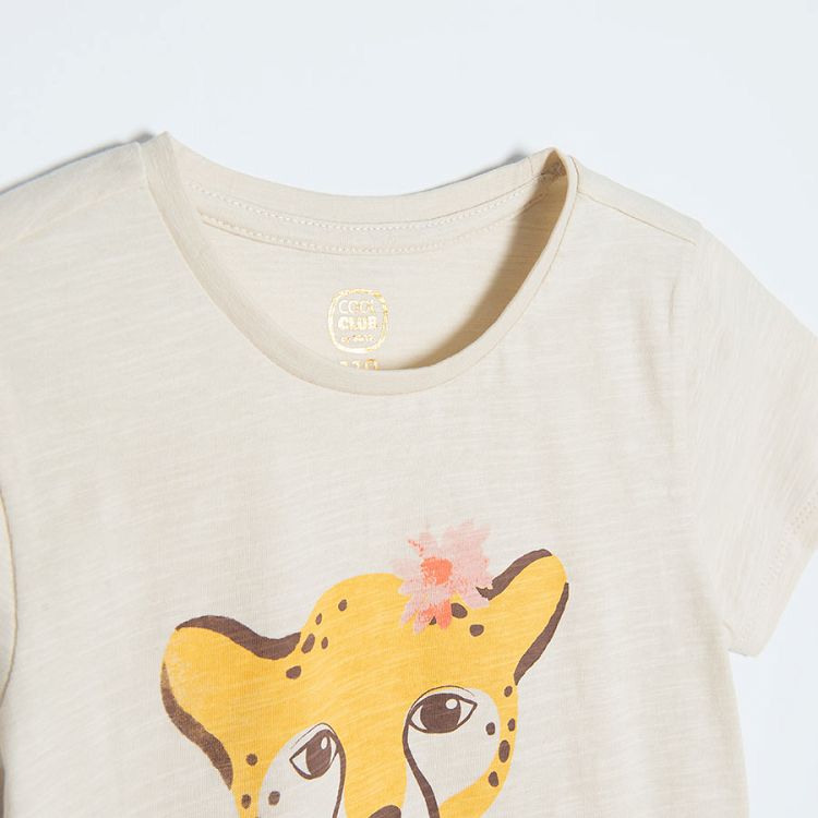 Beige short sleeve T-shirt with leopard print
