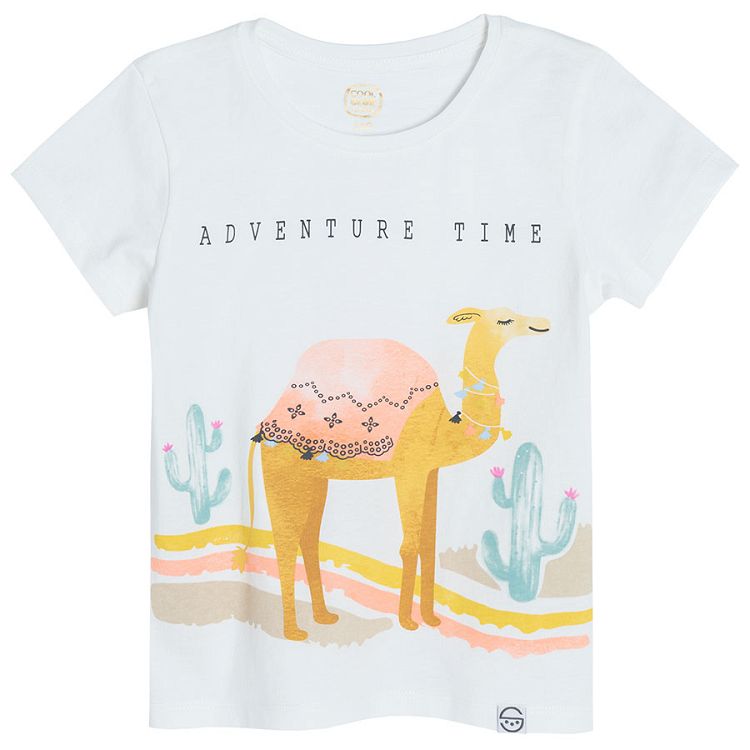White with a camel olive with white prints and yellow with ruffle on the sleeves T-shirts - 3 pack