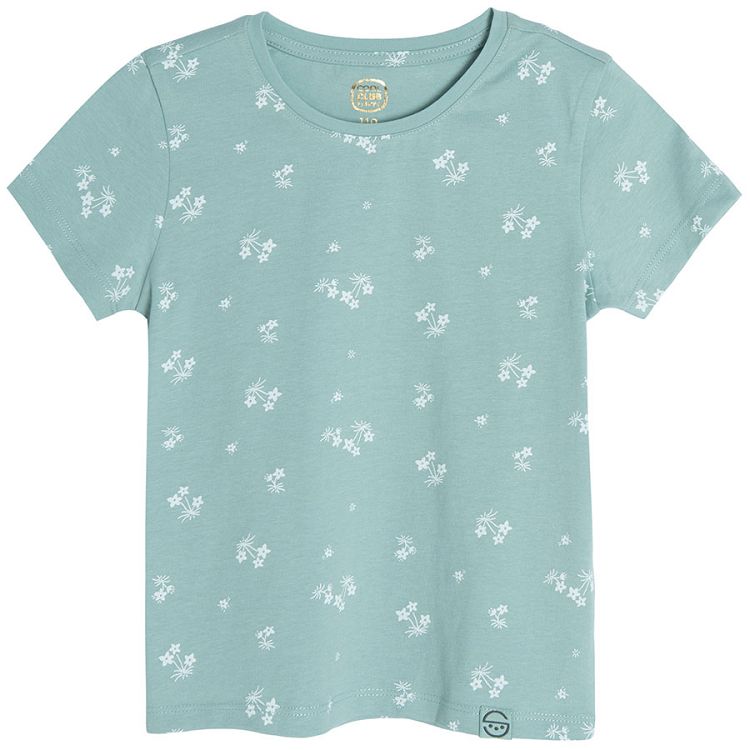 White with a camel olive with white prints and yellow with ruffle on the sleeves T-shirts - 3 pack