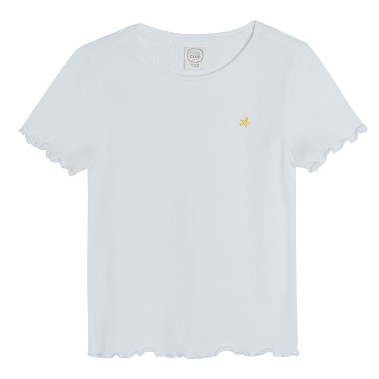 White short sleeve T-shirt with ruffles yellow skirt set