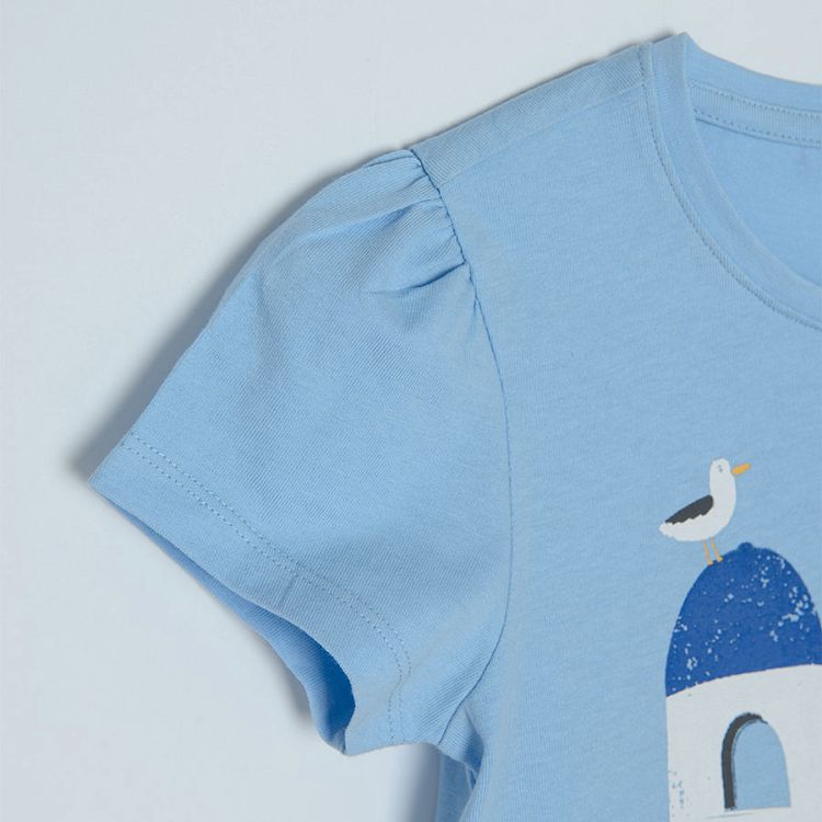 Blue with summer theme print and striped short sleeve T-shirts - 2 pack
