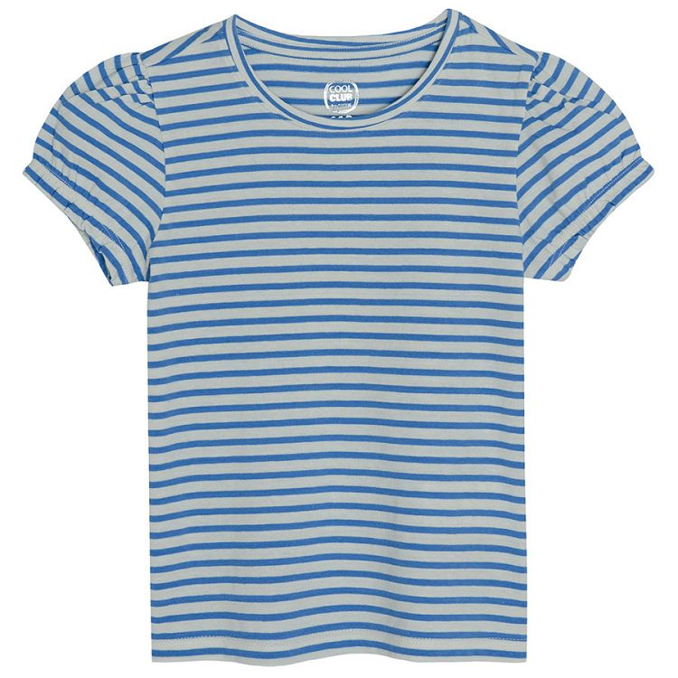 Blue with summer theme print and striped short sleeve T-shirts - 2 pack