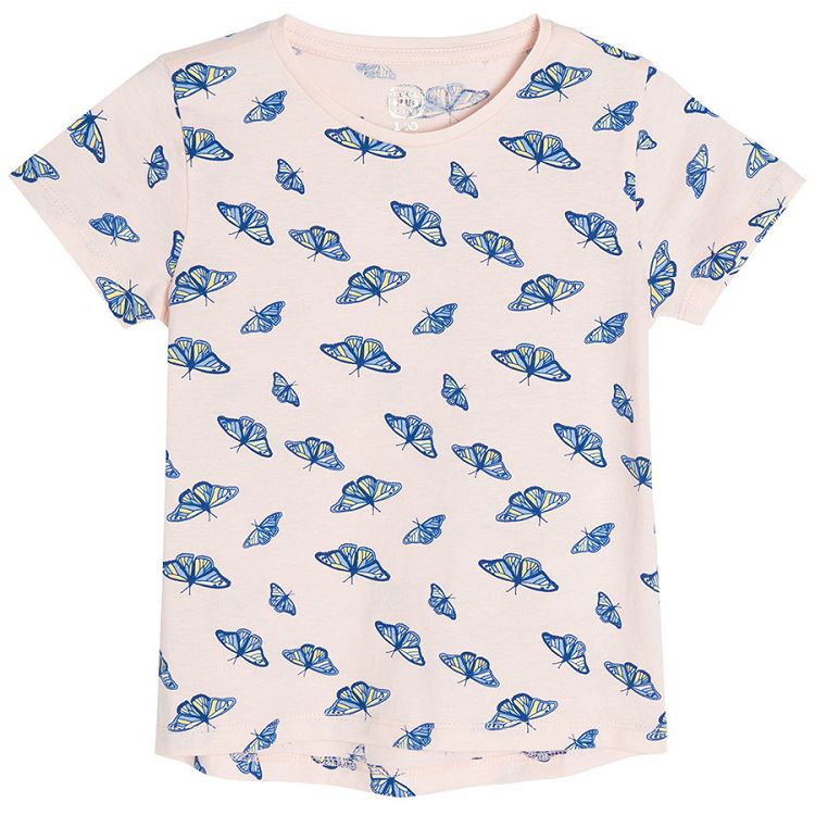 Light pink short sleeve T-shirt with butterflies print