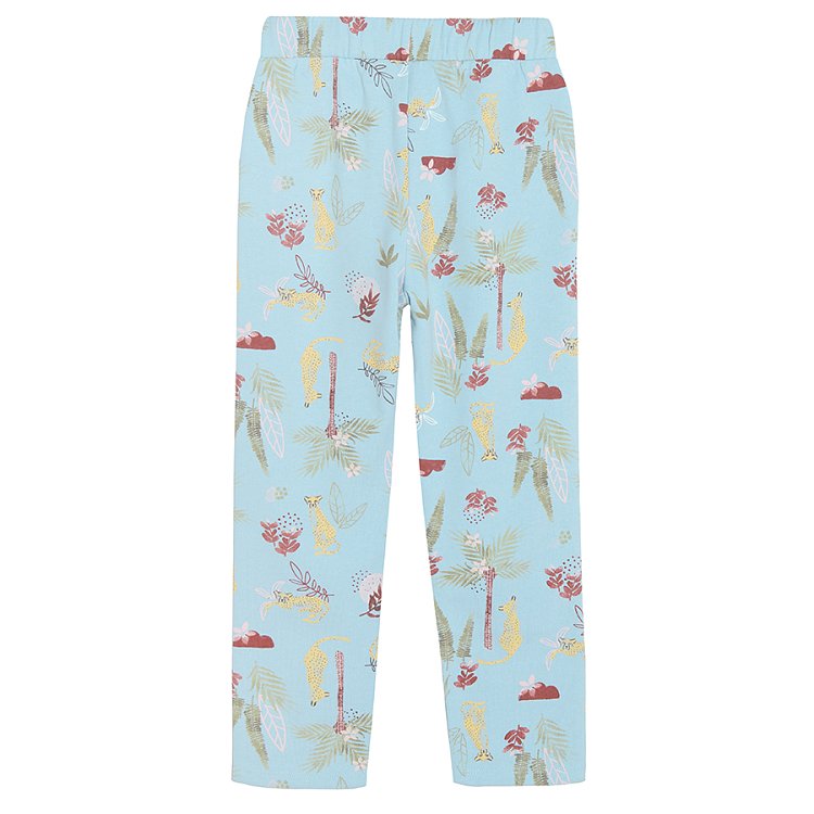 Light blue jogging pants with wild animals print